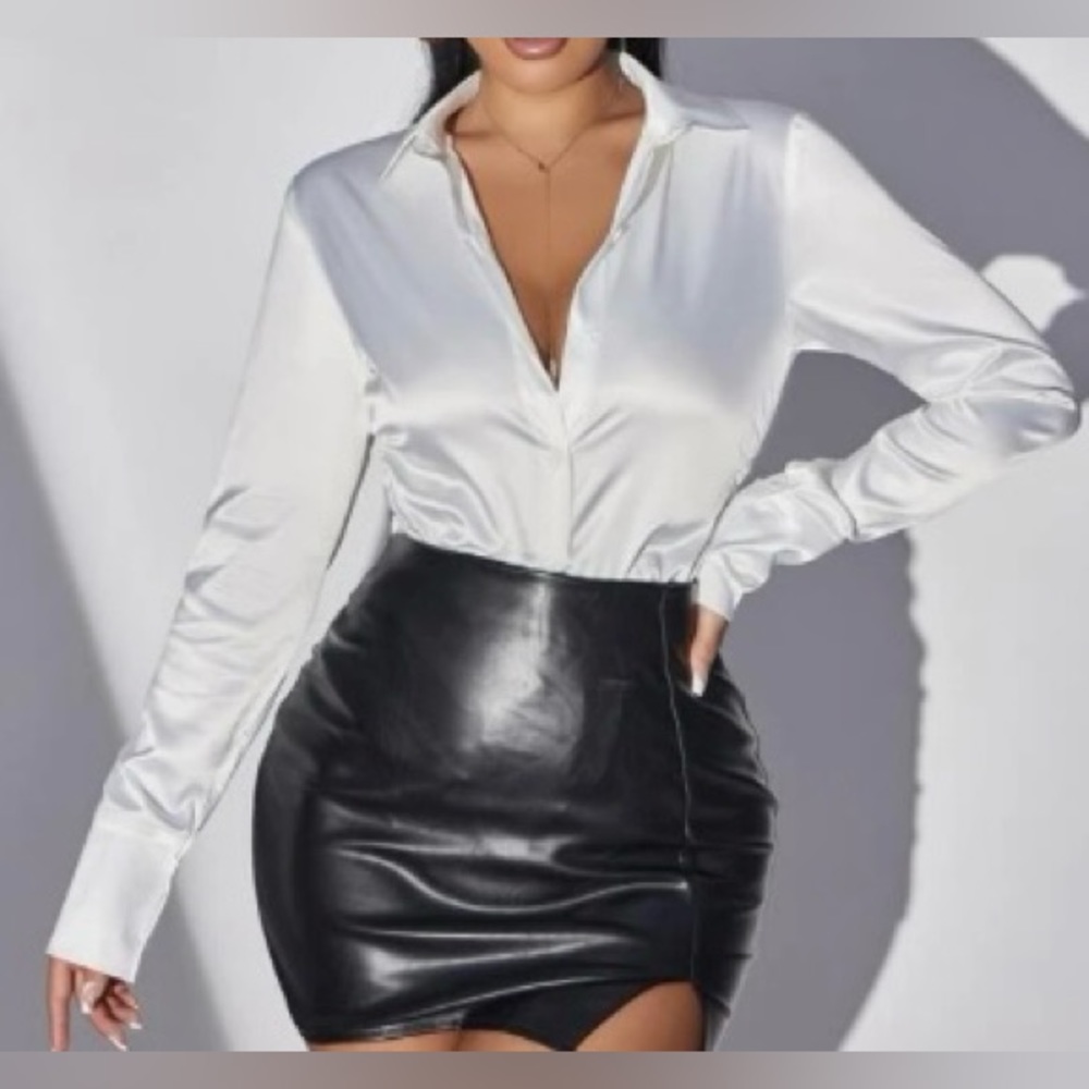 White Satin Silk Button Down Top